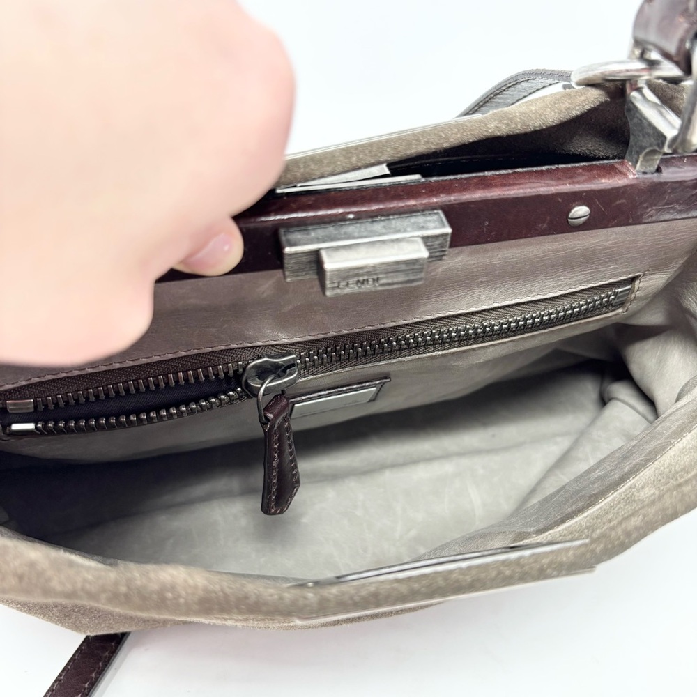 Fendi Peekaboo Top Handle Bag Dove Grey Suede Medium Silver Hardware - Picture 13 of 16